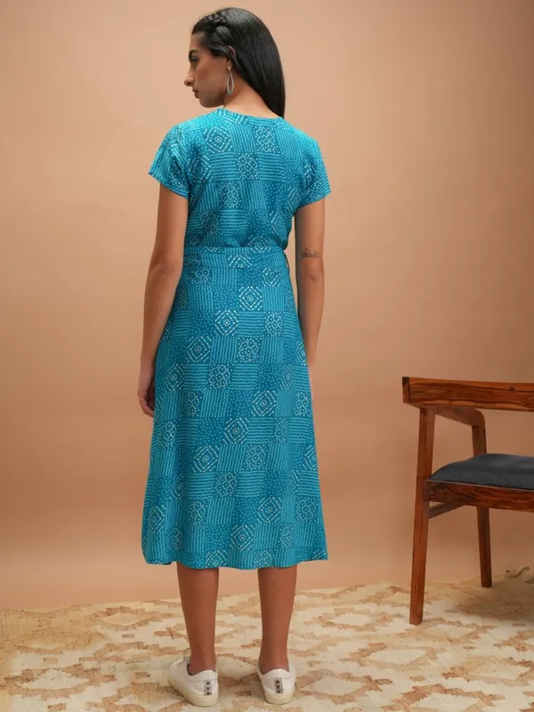 Vishudh Women Blue Printed A-Line Dress