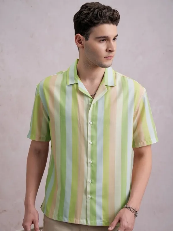 Highlander Men Multi Striped Oversized Fit Casual Shirts