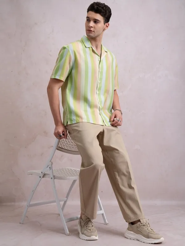Highlander Men Multi Striped Oversized Fit Casual Shirts