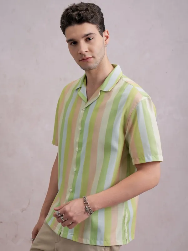 Highlander Men Multi Striped Oversized Fit Casual Shirts