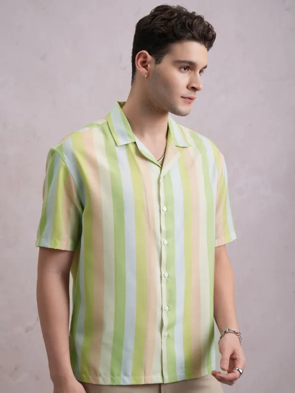 Highlander Men Multi Striped Oversized Fit Casual Shirts