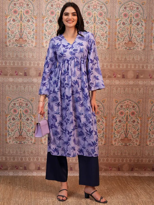  Vishudh Women Lavender Printed A-Line Kurtas
