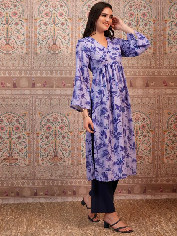  Vishudh Women Lavender Printed A-Line Kurtas
