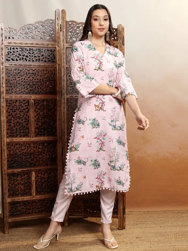 Vishudh Women Pink Printed Straight Kurta