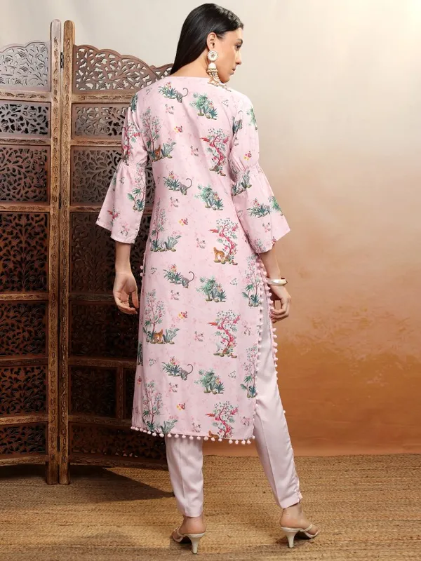 Vishudh Women Pink Printed Straight Kurta