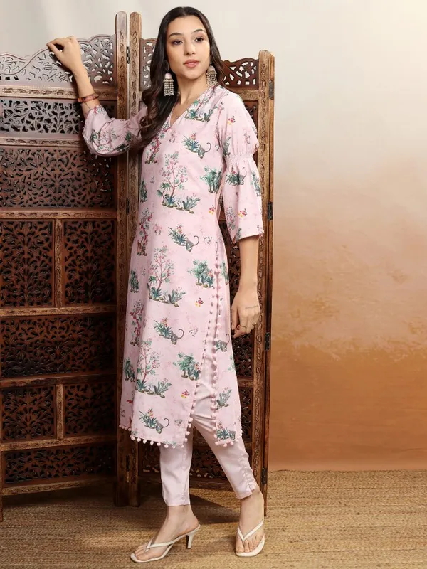 Vishudh Women Pink Printed Straight Kurta