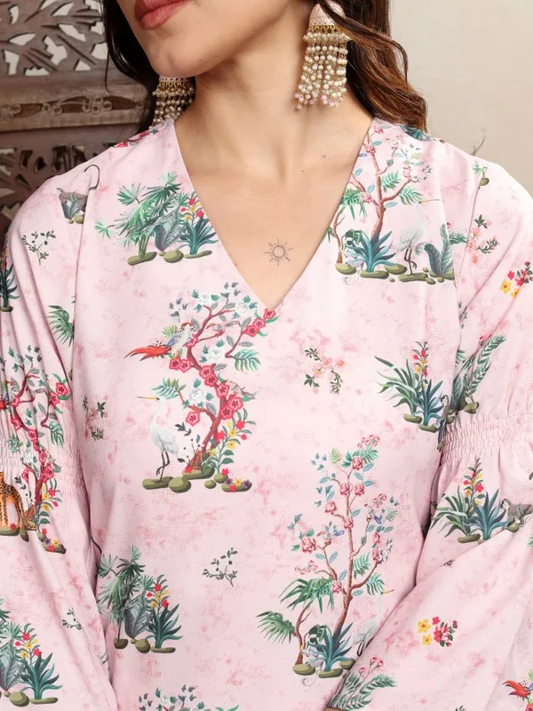 Vishudh Women Pink Printed Straight Kurta