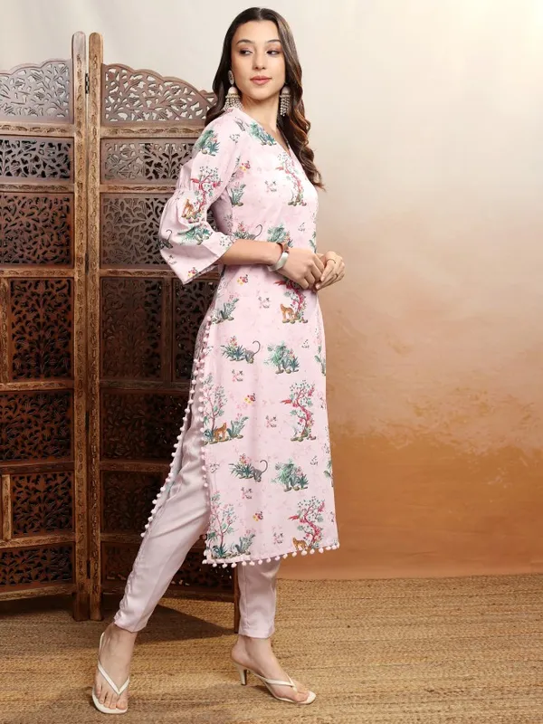Vishudh Women Pink Printed Straight Kurta