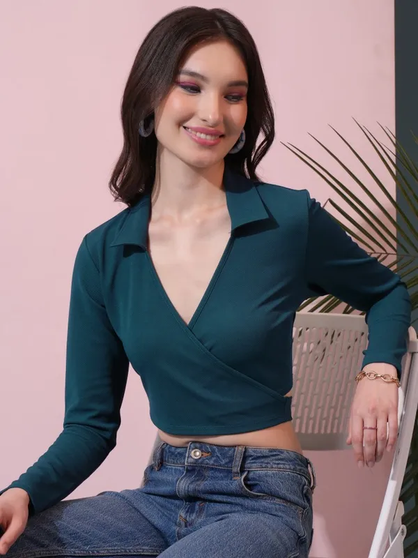  Tokyo Talkies Women Teal Solid Wrap Tops