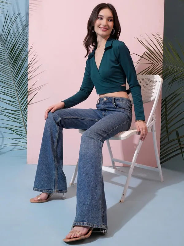  Tokyo Talkies Women Teal Solid Wrap Tops
