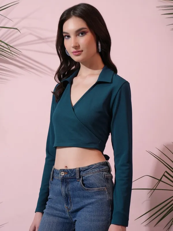  Tokyo Talkies Women Teal Solid Wrap Tops