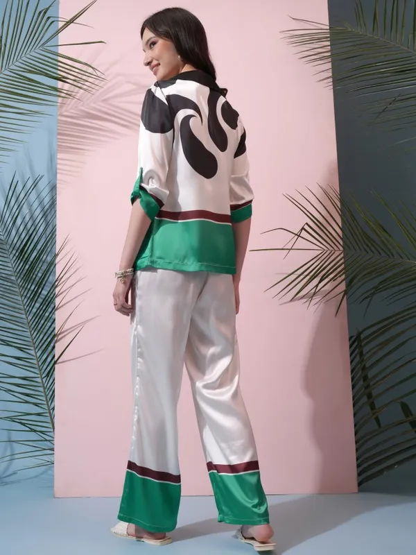 Tokyo Talkies Women Off White Top With Trouser Co-Ords