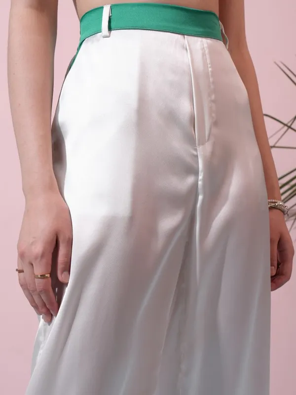 Tokyo Talkies Women Off White Top With Trouser Co-Ords