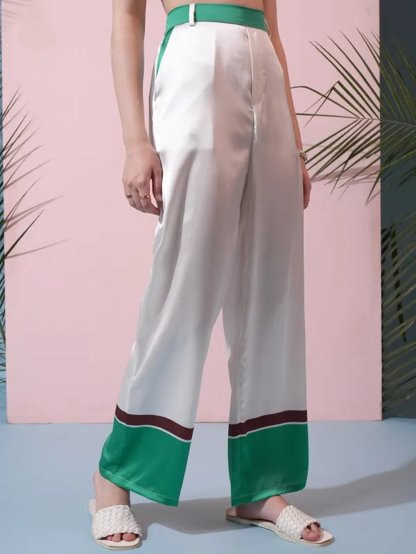 Tokyo Talkies Women Off White Top With Trouser Co-Ords