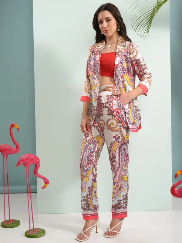 Tokyo Talkies Women Off White Coat With Trouser Co-Ords