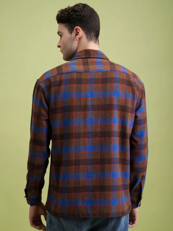  Highlander Men Brown Checked Regular Fit Casual Shirts