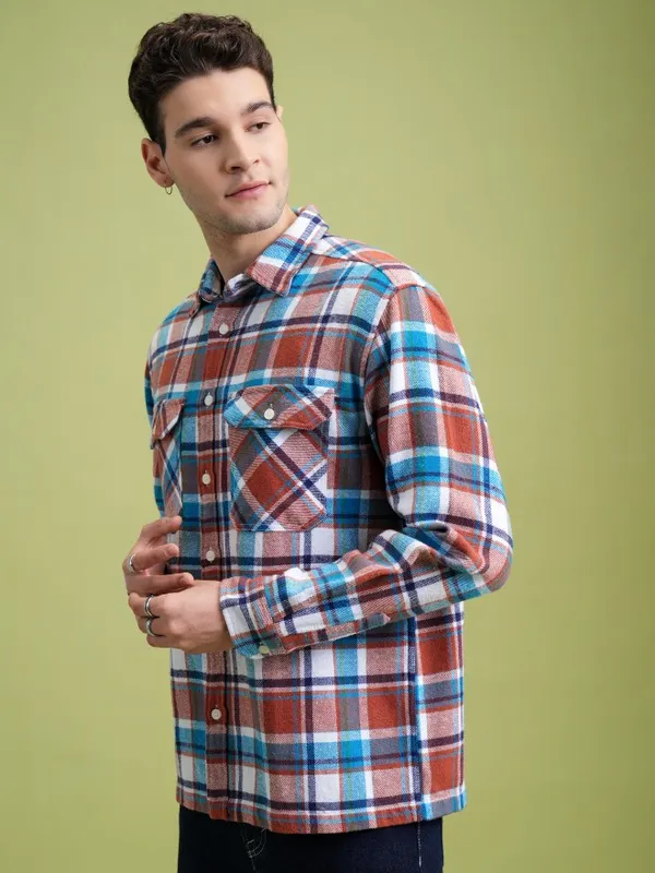  Highlander Men White Checked Regular Fit Casual Shirts