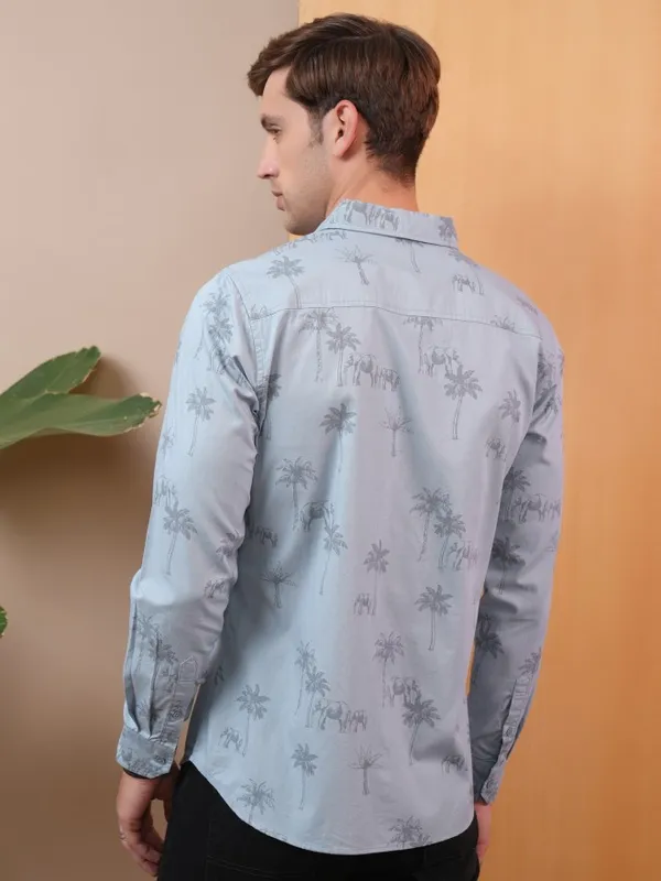 Locomotive Men Blue Printed Slim Fit Casual Shirt