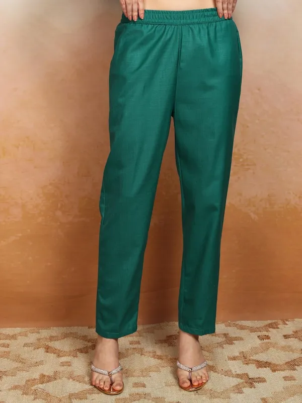 Vishudh Women Green Embroidered Kurta With Trouser And Dupatta