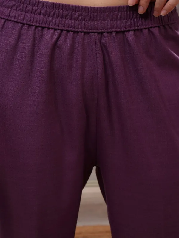 Vishudh Women Purple Solid Kurta With Trouser And Dupatta