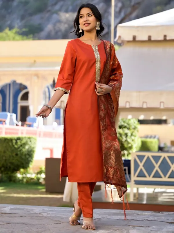 Vishudh Women Terracotta Solid Kurta Sets