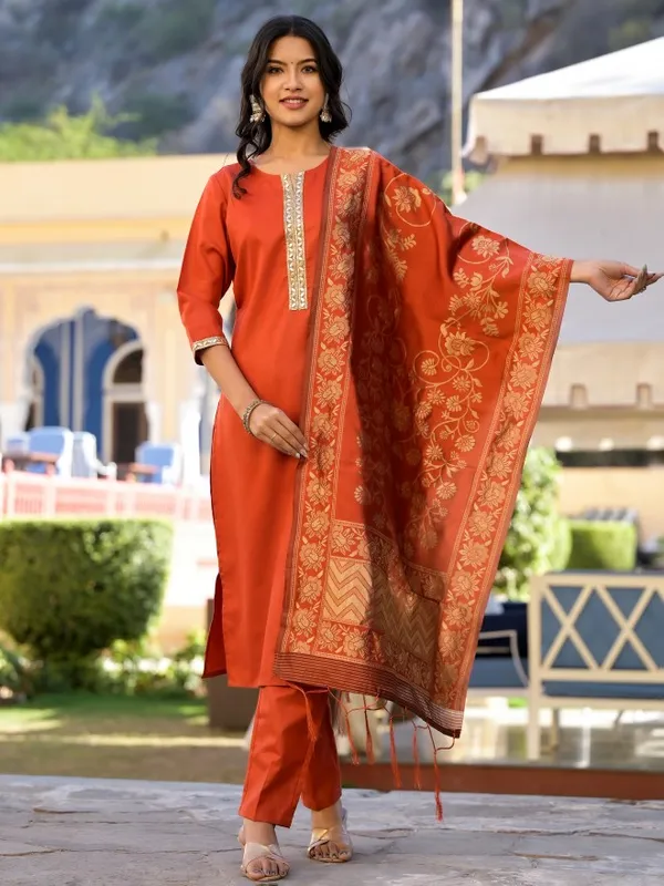  Vishudh Women Terracotta Solid Kurta Sets