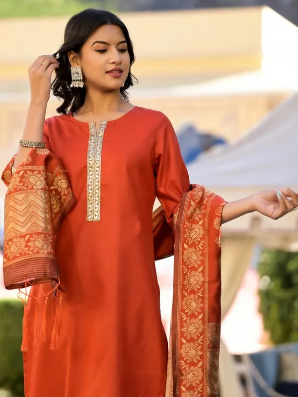  Vishudh Women Terracotta Solid Kurta Sets