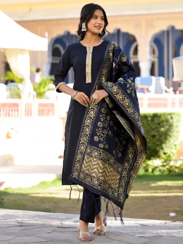  Vishudh Women Navy Blue Solid Kurta Sets