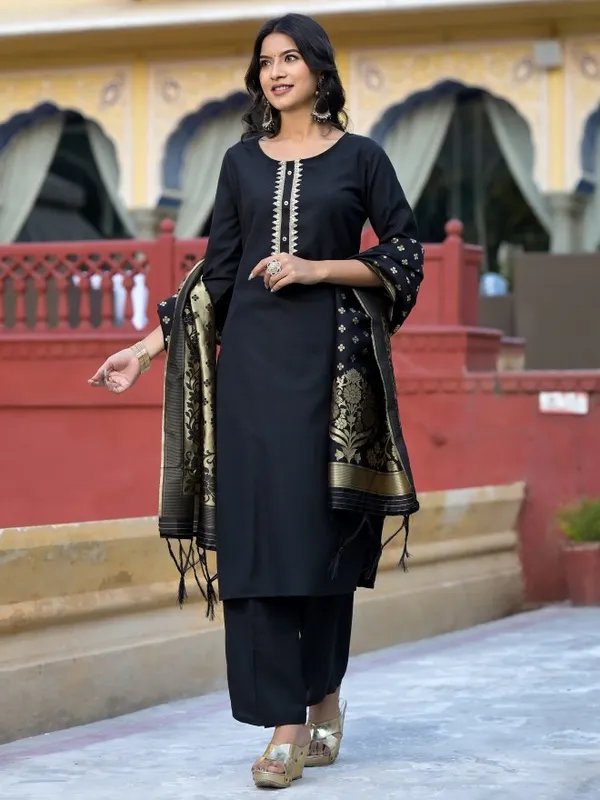 Vishudh Women Black Solid Kurta With Palazzo And Dupatta