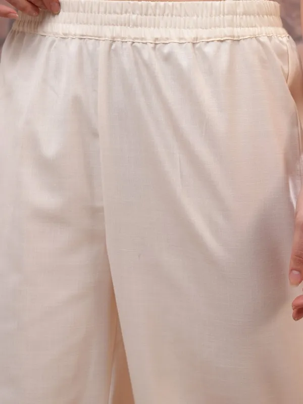 Vishudh Women Cream Embroidered Kurta With Palazzo And Dupatta