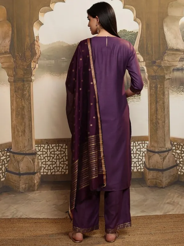 Vishudh Women Purple Solid Kurta With Palazzos And Dupatta