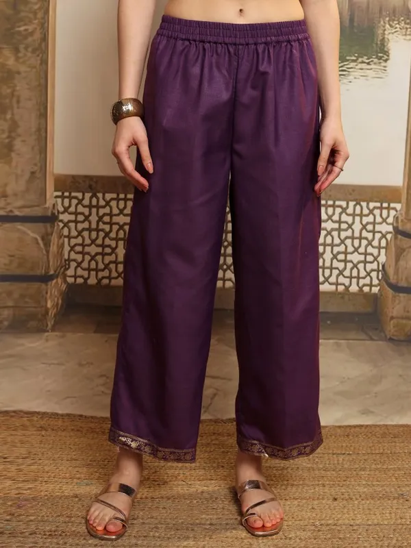 Vishudh Women Purple Solid Kurta With Palazzos And Dupatta