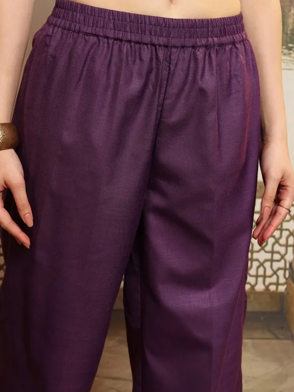 Vishudh Women Purple Solid Kurta With Palazzos And Dupatta