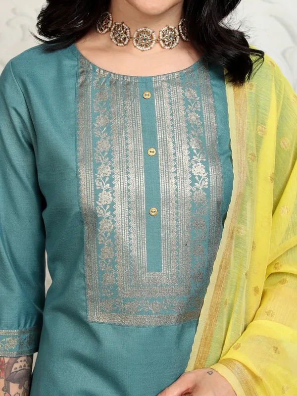 Vishudh Women Teal Printed Kurta With Palazzos And Dupatta