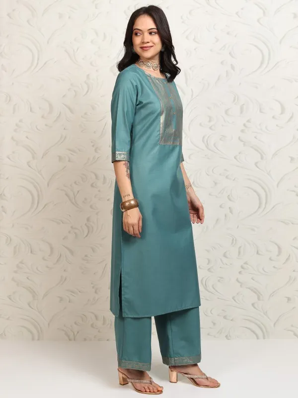 Vishudh Women Teal Printed Kurta With Palazzos And Dupatta