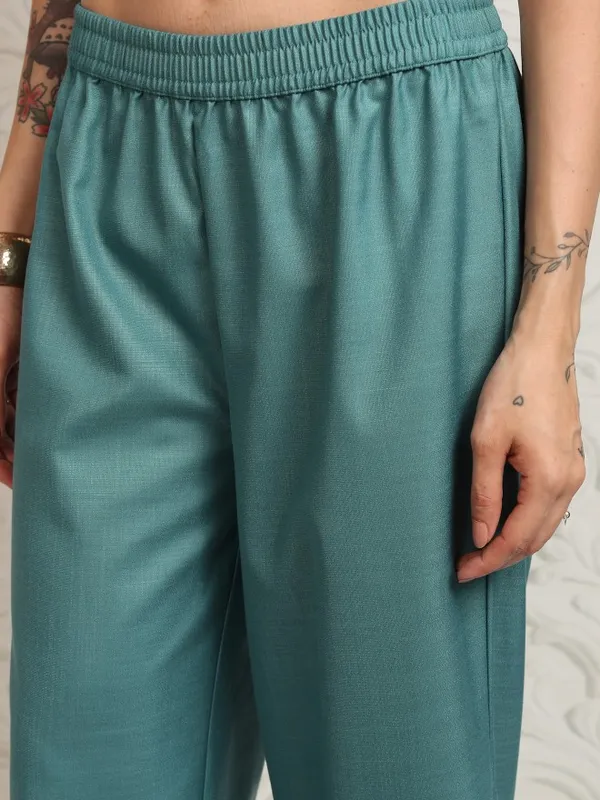 Vishudh Women Teal Printed Kurta With Palazzos And Dupatta