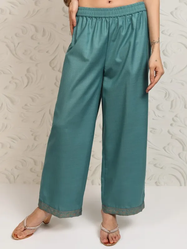 Vishudh Women Teal Printed Kurta With Palazzos And Dupatta