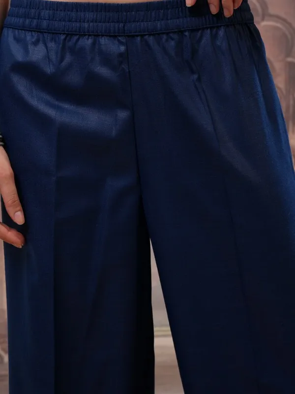 Vishudh Women Navy Blue Printed Kurta With Palazzos And Dupatta