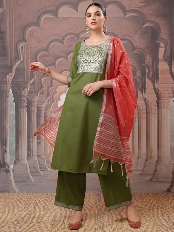 Vishudh Women Green Printed Kurta With Palazzo And Dupatta