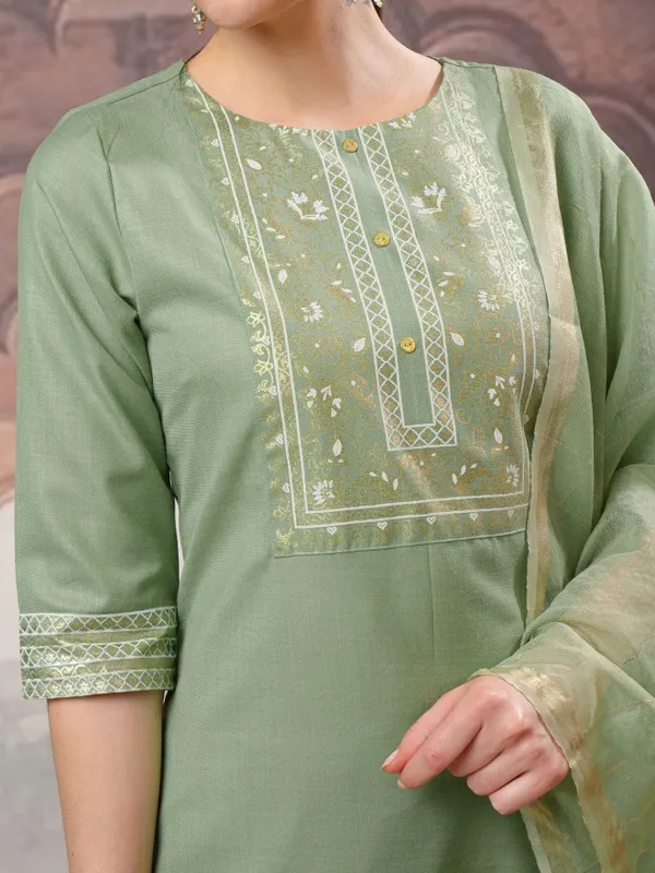 Vishudh Women Green Ethnic Motifs Kurta With Trousers And Dupatta