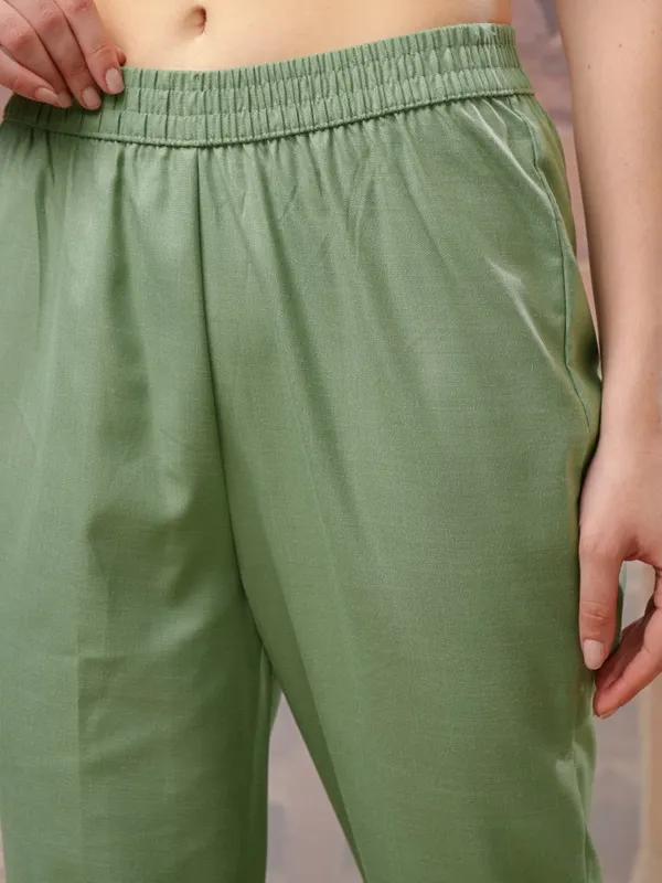 Vishudh Women Green Ethnic Motifs Kurta With Trousers And Dupatta