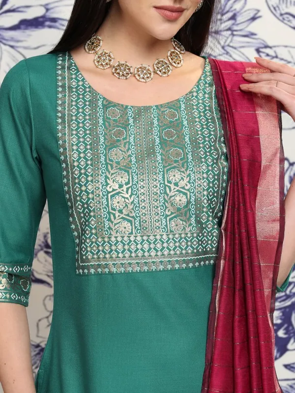 Vishudh Women Green Printed Kurta With Palazzos And Dupatta