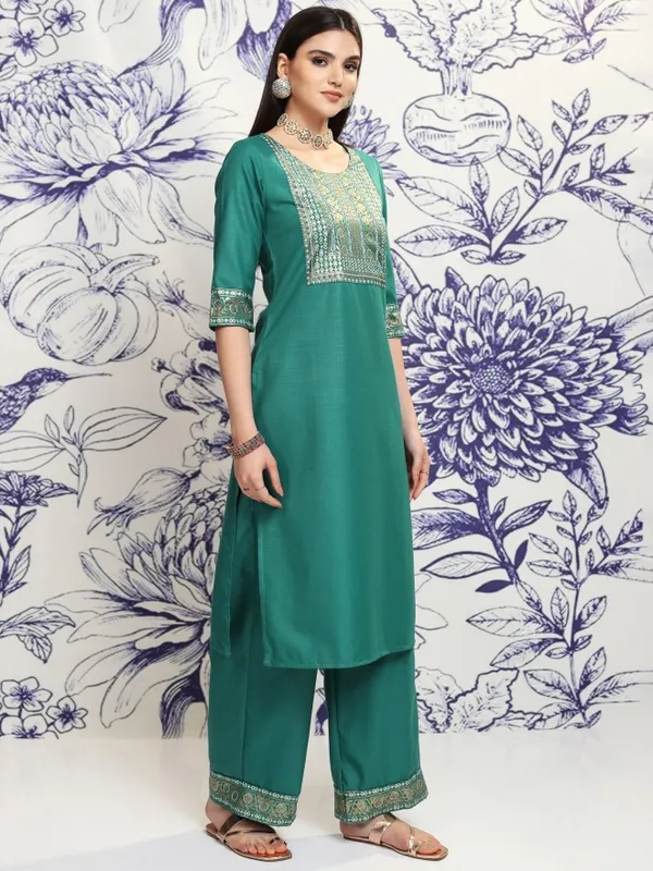 Vishudh Women Green Printed Kurta With Palazzos And Dupatta