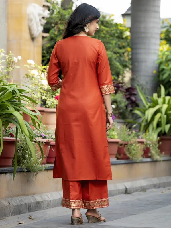 Vishudh Women Terracotta Printed Kurta With Palazzos And Dupatta