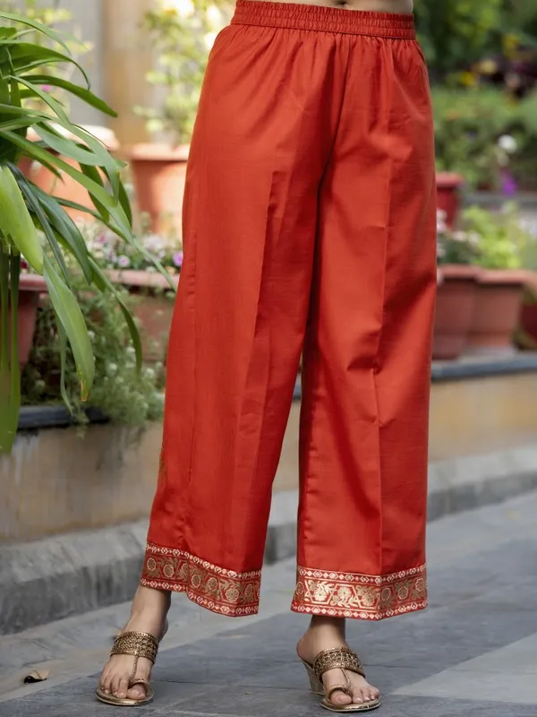 Vishudh Women Terracotta Printed Kurta With Palazzos And Dupatta