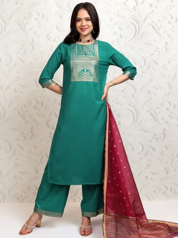 Vishudh Women Green Printed Kurta With Palazzos And Dupatta