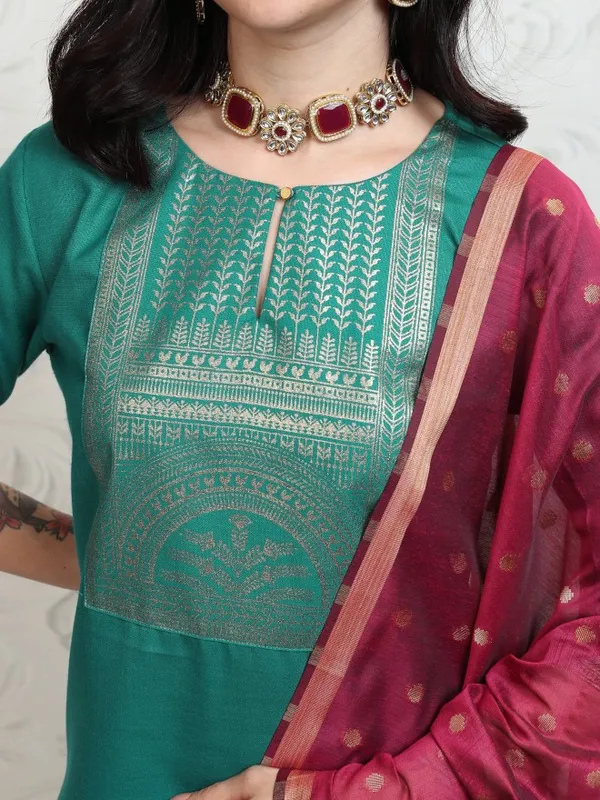 Vishudh Women Green Printed Kurta With Palazzos And Dupatta