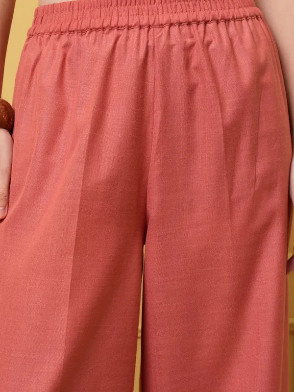 Vishudh Women Coral Kurta With Palazzos And Dupatta