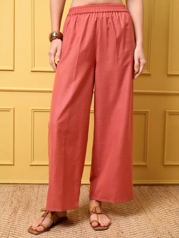 Vishudh Women Coral Kurta With Palazzos And Dupatta