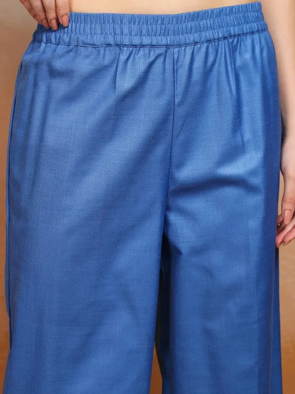 Vishudh Women Blue Embroidered Kurta With Palazzos And Dupatta